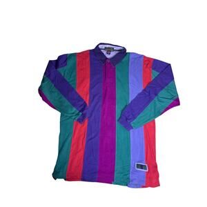 VTG 90s Striped Shirt Mens XL Multicolor Cotton Preppy Collared Retro Classic